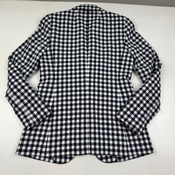 J. Crew Linen Blend Navy White Gingham Classic Timeless Blazer Women's Size 0 - Picture 3 of 6